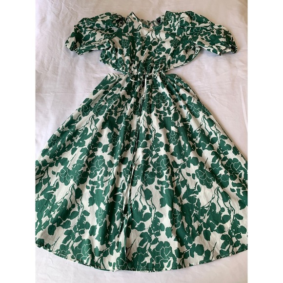 SHEIN Dresses & Skirts - Green White Floral Garden Midi Wrap Dress Puff Sleeves Shea McGee Inspired SZ XL
